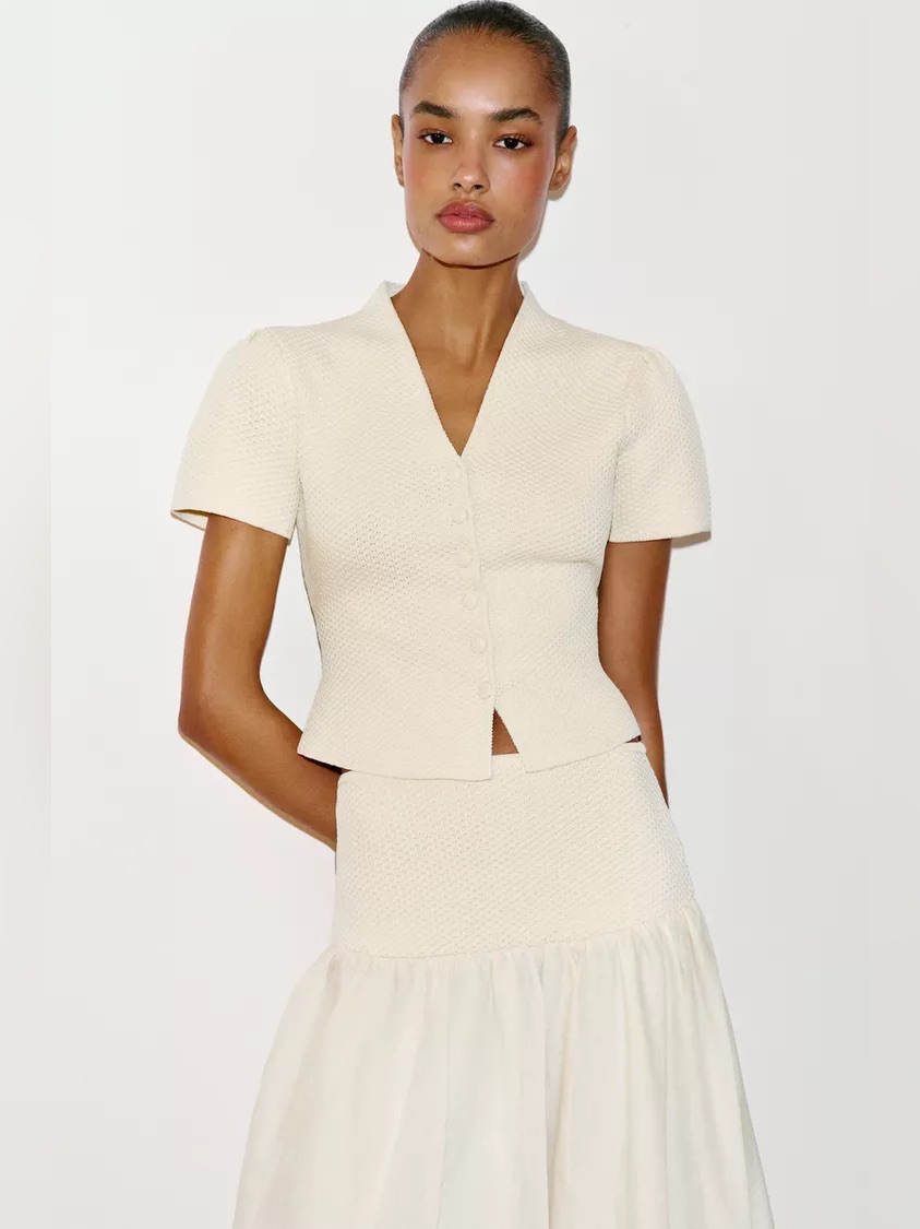 Zara Textured Knit Short Sleeve Jacket